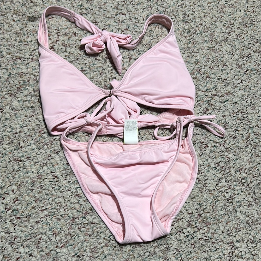 Swim Systems Blush Pink Tie Front Bikini‎ Set Adjustable Size Small